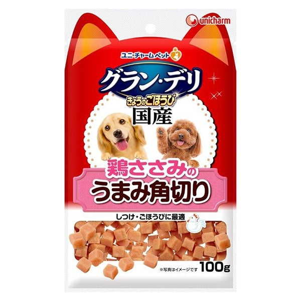 <a href="https://www.qoo10.jp/gmkt.inc/Search/brand.aspx?brandno=18151" target="_blank" class="title_brand" id="btn_brand" title="ユニ・チャーム">ユニ・チャーム</a>グランデリ きょうのごほうび 鶏ささみのうまみ角切り 100g