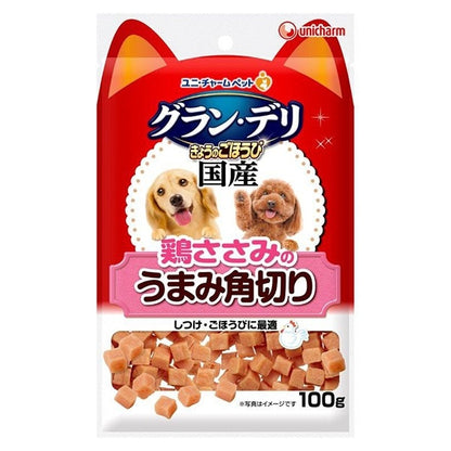 <a href="https://www.qoo10.jp/gmkt.inc/Search/brand.aspx?brandno=18151" target="_blank" class="title_brand" id="btn_brand" title="ユニ・チャーム">ユニ・チャーム</a>グランデリ きょうのごほうび 鶏ささみのうまみ角切り 100g