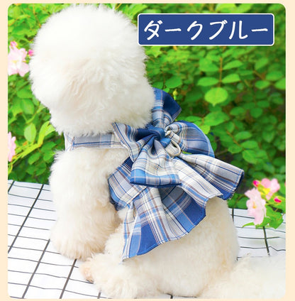 犬服 ハーネス カラー6色 かわいい おしゃれ JK服デザイン 犬服 ハーネス 一体型 リード チェック柄 軽量 調整可能 着やすい 散歩 子犬 猫用ペット用品 首輪 小動物用 落ちない