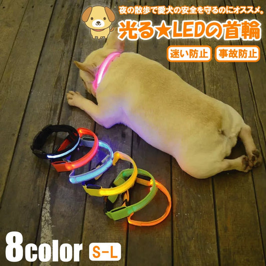 犬 首輪 光る LED キラキラ 光るバンド S/M/L 首バンド 夜間 散歩 夜 ペット リード ジョギング ウォーキング きらきらバンド 安全ライト 防止 点滅 ライト ins