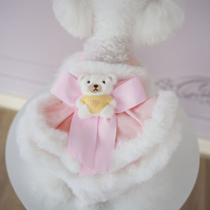 犬服ペット犬服秋冬新作ファーボーダースリングベアドレステディビションコーギー服