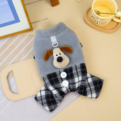 人気犬の服ペット服小型犬や猫が秋と冬に着用することができます暖かく快適な茶色の犬の4本足の綿のコート