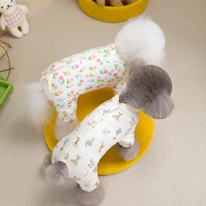人気犬の服ペット服小型犬や猫は秋と冬の暖かく快適な二重層綿ガーゼ腹のスーツを着ることができます
