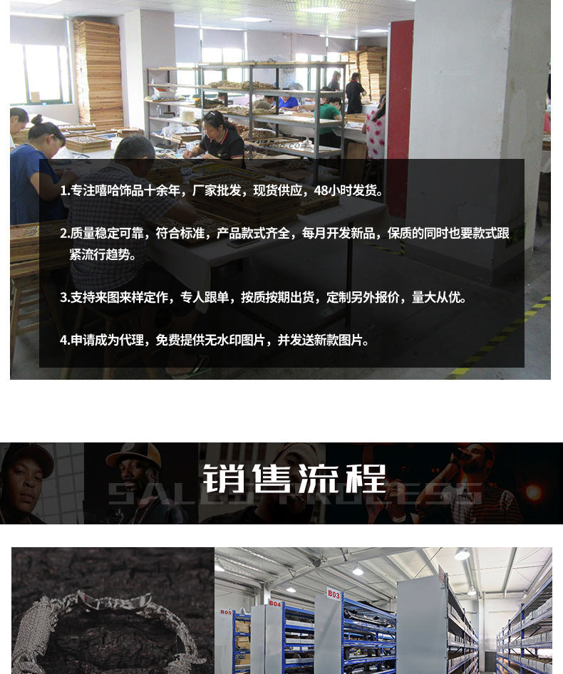 个性嘻哈20mm翻盖扣项链男古巴镶双排锆石时尚霸气轻奢潮牌项链