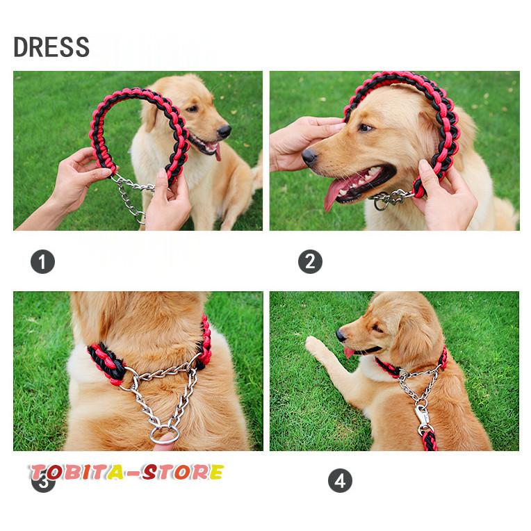 犬 リード 首輪 極太 ペット ドッグ ハーフチョーク チョーカー 編込み 大型犬 中型犬 小型犬
