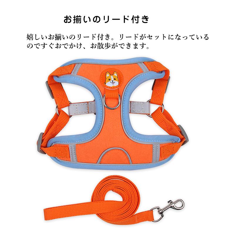 新商品プロモーション，数量限定 犬 ハーネス 犬用ハーネス リード付き ペット用 胴輪 小型犬 中型犬 大型犬 反射 簡単装着 可愛い 抜けない 柔らかい ペット用ハーネス犬 ハーネス