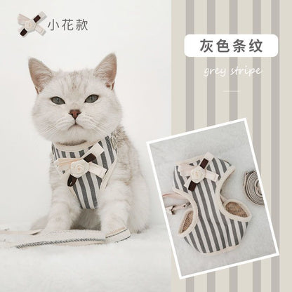 品質保証 ハーネス 犬 猫 おしゃれ ストライプ 簡単装着 かわいい 脱げない メッシュ 小型犬 中型犬 ネコ 胴輪 リードセット 散歩 リボン ペット ドッグ キャット 犬猫用