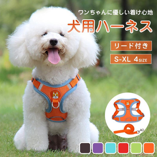 新商品プロモーション，数量限定 犬 ハーネス 犬用ハーネス リード付き ペット用 胴輪 小型犬 中型犬 大型犬 反射 簡単装着 可愛い 抜けない 柔らかい ペット用ハーネス犬 ハーネス