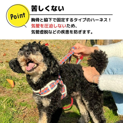 フレブル 胴輪 犬 小型犬 ハーネス チェック柄メッシュハーネスリードセット 中型犬 柴犬 犬用ハーネス おしゃれ 犬のハーネス ソフトハーネス