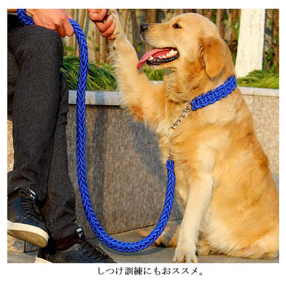 リード 首輪 2点セット 犬 首輪セット リードセット 小型犬 中型犬 大型犬 太く 頑丈 犬用リード 散歩 お出かけ しつけ ペット 極太 編み紐 噛み癖 防止 ドッググッズ ペット用 お