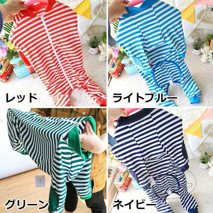工ガ割-大型犬向け 犬服 ドッグウェア つなぎ カバーオール 背面ジッパータイプ ボーダーロンパース つなぎ パジャマ 抜け毛防止 部屋着 ペット服