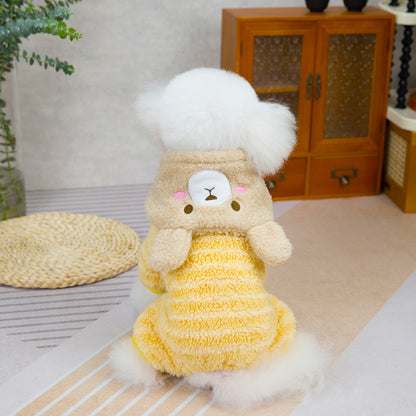 人気犬の服 ペット服 小型犬 猫 着ることができる 秋冬 暖かい 快適 レインボーベア ストライプ フリース コート