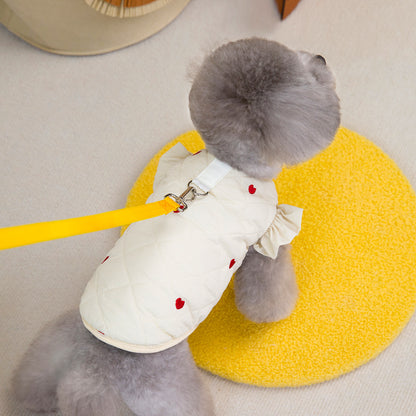 犬の服ペットの服小型犬や猫が着ることができる秋と冬の暖かく快適な愛のハートのフライスリーブコットンベスト