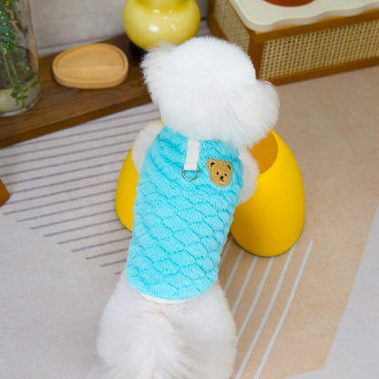 人気犬の服ペット服テディ小型犬猫が着ることができる秋と冬暖かい快適なピーチハート3色フリースジャケット