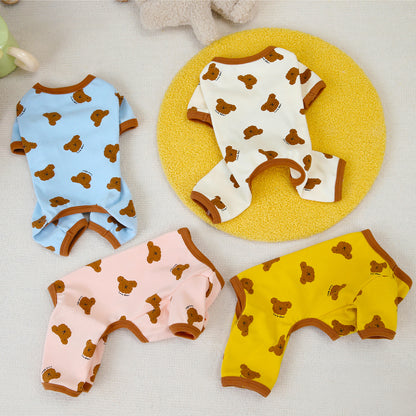 ペット用品 犬の服 猫 小型犬 服 快適 ストレッチ 4色 プリント クマ 四足 部屋着