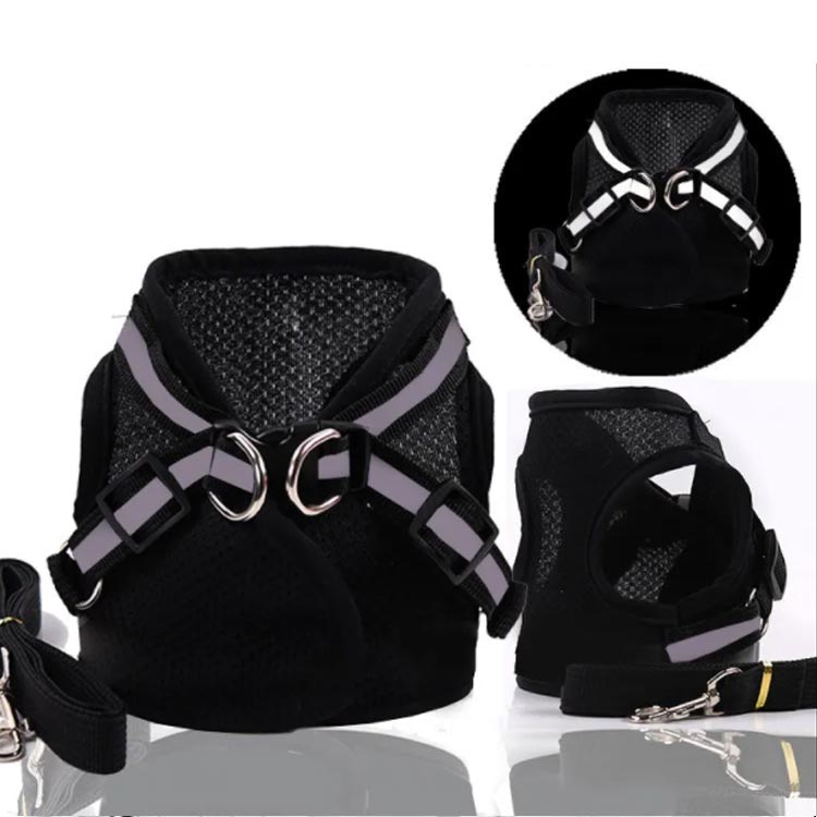 ペット 犬用 猫用 ハーネス リードセット メッシュ 通気性 胴輪 軽量 シンプル 簡単装着 S M L XL 夜間反射 夜間反射 小型犬 中型犬 お散歩 お出かけ グッズ 安全 抜けない プードル