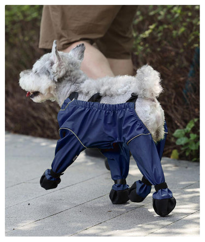 限定販売サスペンダー付き防水犬用ブーツ 防水 犬用シューズ 犬服 滑り止め 犬用レッグカバー 調節可能 サスペンダー付き 犬用レッグカバー レインパンツ 脱げない 屋外四本足パンツ 犬 肉球保護 汚れ
