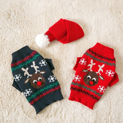 ペット服 新しいクリスマスエルクセーターマフラーセットペット服