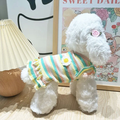 夏用 カラフルストライプ花柄ベスト 小型犬用 涼感素材 通気性抜群 トイ・プードル チワワ ポメラニアン 犬 服 犬 服 犬服 犬の服 ペット用品 ハーネス 小型犬