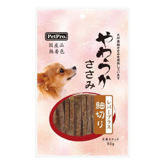 <a href="https://www.qoo10.jp/gmkt.inc/Search/brand.aspx?brandno=112304" target="_blank" class="title_brand" id="btn_brand" title="ペットプロ">ペットプロ</a>国産やわらかささみレバープラス 細切り 80g