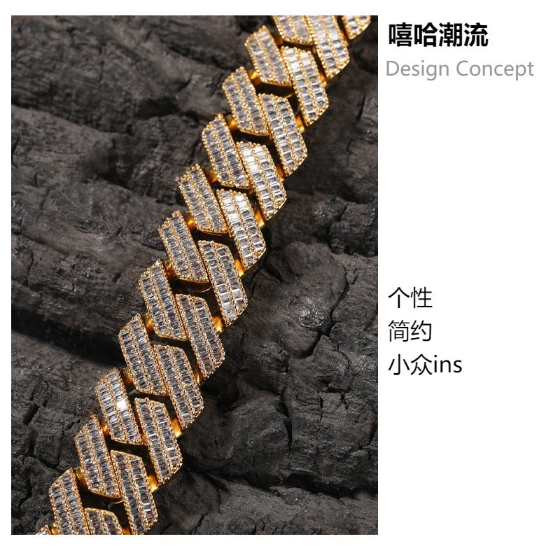 个性嘻哈20mm翻盖扣项链男古巴镶双排锆石时尚霸气轻奢潮牌项链