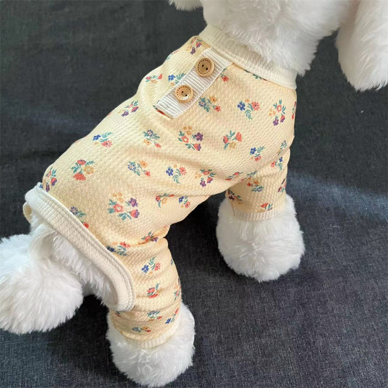 [犬 服]犬 洋服 ins人気商品 ペット花柄4本足の服小型犬春夏秋犬ホーム底上げ寝間着