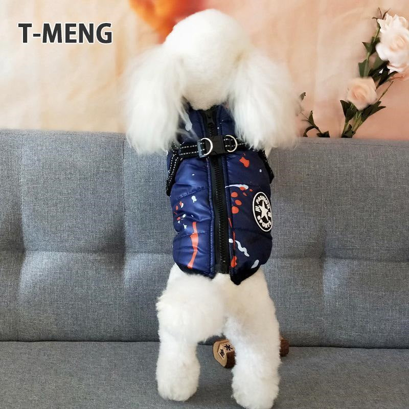 新作登場 ペットベスト ダウン風ベスト ドッグウェア 犬用アウター ペット服とハーネス一体 コート 中綿 秋冬服 小型犬 中型犬 ジップアップ 防寒 温かい 犬猫用