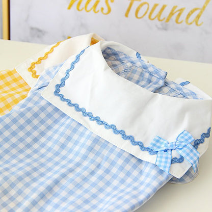 【輸送費無料】ペット用品 ペットウェア ドッグウェア チェック ガーリー セラーカラー ポップ イエロー ブルー雑