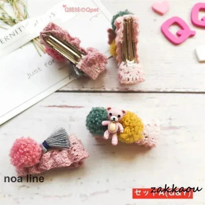 [運送免除][7月新品]ヘアピン 子供 キッズ 犬 ヘアクリップ ペット 子供 ヘアーアクセサリー 髪飾り 犬の髪留め 2点セット ボア ポンポン クマちゃん