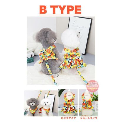 ドレス ドッグ リボン リード キャット ワンピース ウェアハーネス 服 胴輪 犬 ハーネス 付 ペット フラワー