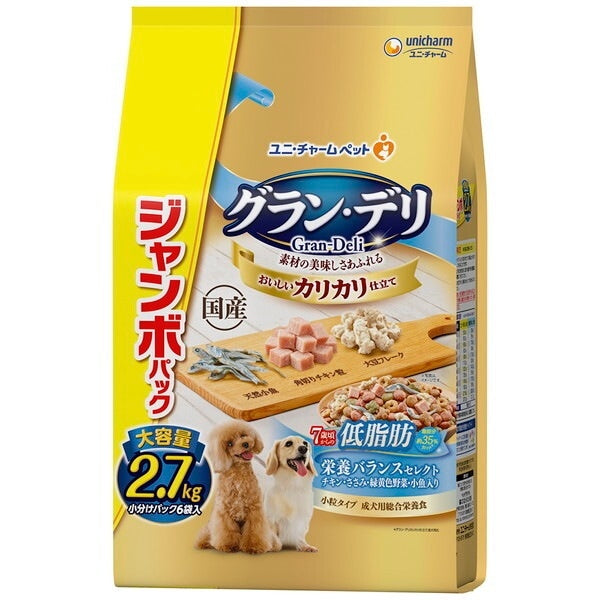 <a href="https://www.qoo10.jp/gmkt.inc/Search/brand.aspx?brandno=18151" target="_blank" class="title_brand" id="btn_brand" title="ユニ・チャーム">ユニ・チャーム</a>グランデリ カリカリ仕立て 7歳頃からの低脂肪 栄養バランスセレクト脂肪分約35%カットジャンボパック 2.7kg