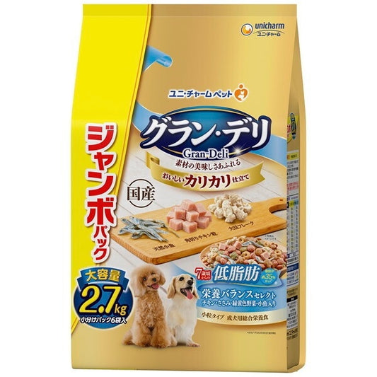 <a href="https://www.qoo10.jp/gmkt.inc/Search/brand.aspx?brandno=18151" target="_blank" class="title_brand" id="btn_brand" title="ユニ・チャーム">ユニ・チャーム</a>グランデリ カリカリ仕立て 7歳頃からの低脂肪 栄養バランスセレクト脂肪分約35%カットジャンボパック 2.7kg