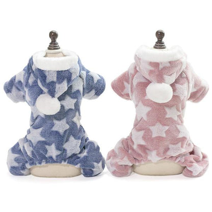 [赤字販売*3日間発送]ドッグウェア 犬服 カバーオール パーカー 星柄 フード付き つなぎ ロンパース パジャマ 星模様 スター 部屋着 オールインワン 冬 冬用