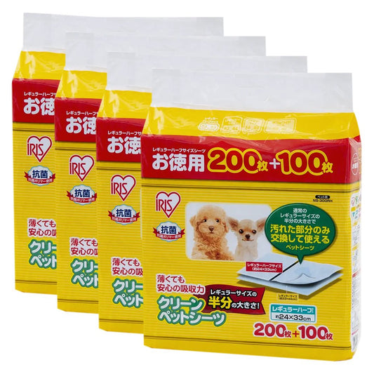 <a href="https://www.qoo10.jp/gmkt.inc/Search/brand.aspx?brandno=49458" target="_blank" class="title_brand" id="btn_brand" title="アイリスオーヤマ">アイリスオーヤマ</a>クリーンペットシーツ　レギュラー　ハーフ　３００枚X４袋　Ｐ－ＮＳ－３００ＲＨ　ＣＲＣ40―25―10―10―00