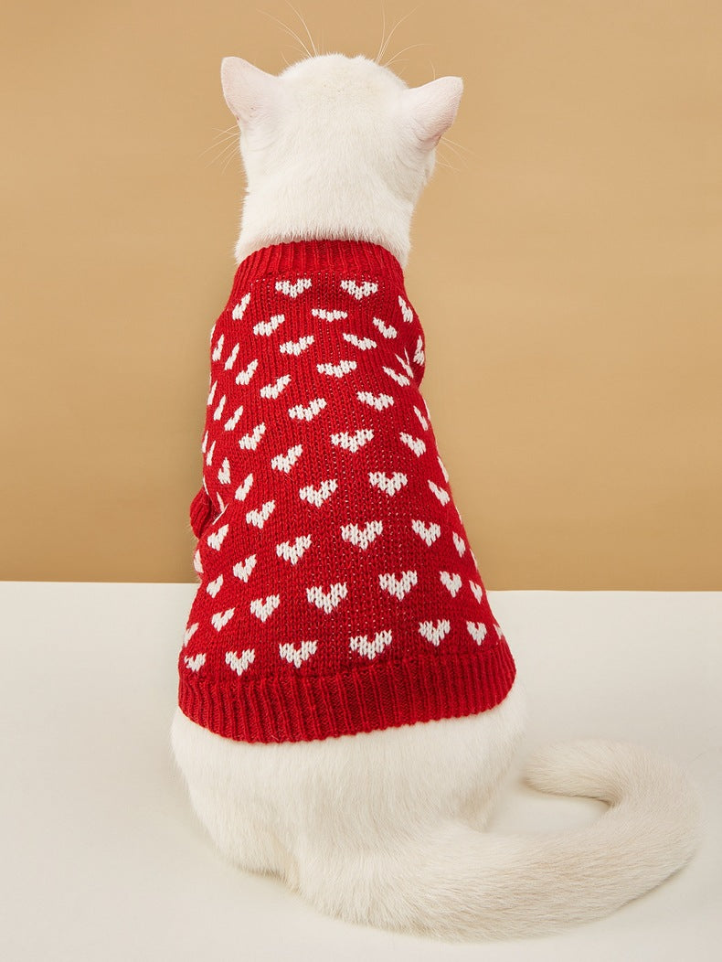 人気 可愛い ペット服 秋冬暖かいレッドピンクハート犬の服セータースカート休日クリスマス新年ペット服