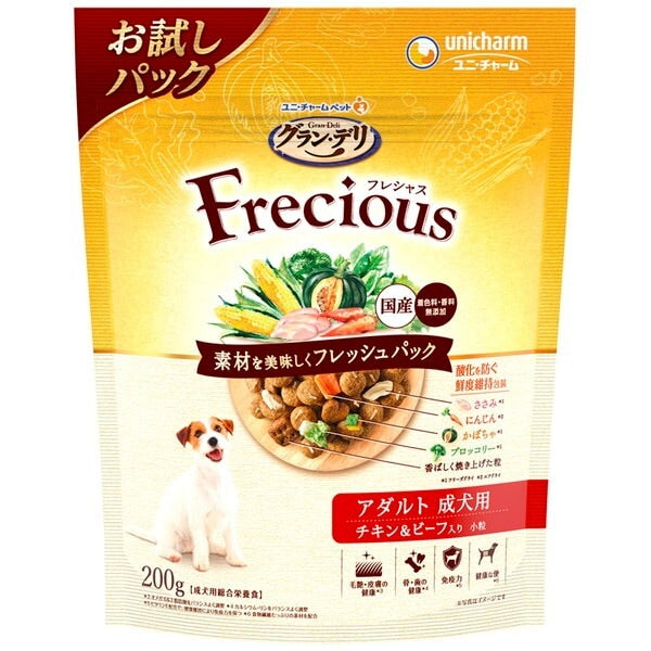 <a href="https://www.qoo10.jp/gmkt.inc/Search/brand.aspx?brandno=18151" target="_blank" class="title_brand" id="btn_brand" title="ユニ・チャーム">ユニ・チャーム</a>グランデリ フレシャス アダルト成犬用 チキン&ビーフ入り 200g