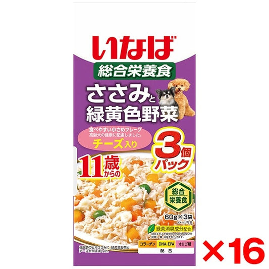 <a href="https://www.qoo10.jp/gmkt.inc/Search/brand.aspx?brandno=77771" target="_blank" class="title_brand" id="btn_brand" title="いなばペットフード">いなばペットフード</a>16個セット いなば ささみと緑黄色野菜 11歳からのチーズ入り 60g×3袋