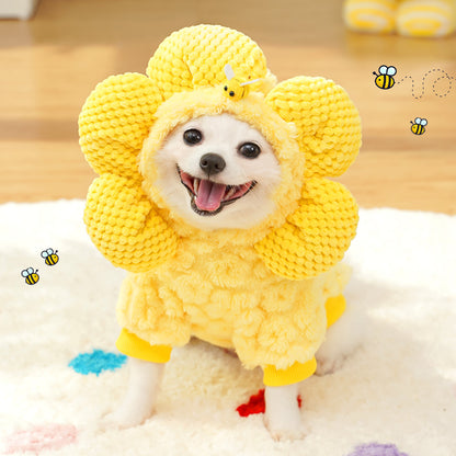 人気犬の服ペット秋冬服用品新作ひまわり帽子中綿入り
