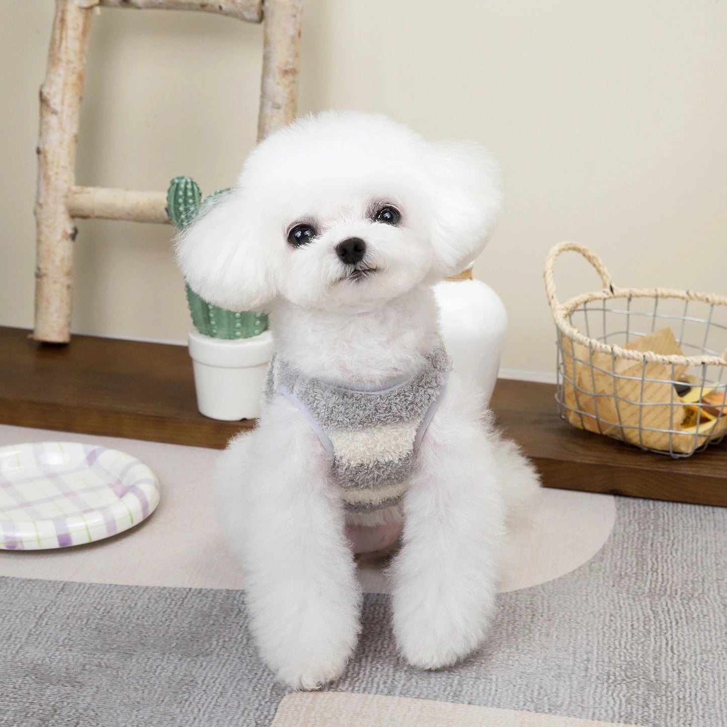 本日の限定商品犬の服ペット服小型犬や猫が着ることができる秋と冬の暖かく快適な大きなストライプフリースのベスト