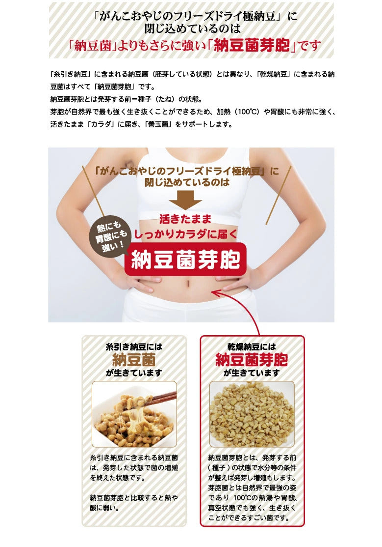 <a href="https://www.qoo10.jp/gmkt.inc/Search/brand.aspx?brandno=117154" target="_blank" class="title_brand" id="btn_brand" title="がんこおやじのおやつ亭">がんこおやじのおやつ亭</a>フリーズドライ極納豆 30g 5袋セット 追跡可能メール便