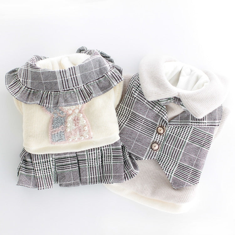 犬服ペット犬冬カレッジスタイルスーツ猫スカートテディビションプードル冬服新品！