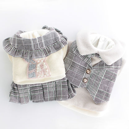 犬服ペット犬冬カレッジスタイルスーツ猫スカートテディビションプードル冬服新品！