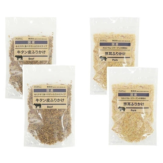 <a href="https://www.qoo10.jp/gmkt.inc/Search/brand.aspx?brandno=112304" target="_blank" class="title_brand" id="btn_brand" title="ペットプロ">ペットプロ</a>犬用 おやつ 国産 同種2袋セット 2種類から選べる 牛タン 豚耳 ふりかけ 85ｇ 無添加 トッピング 餌 ドッグフード 愛犬用 動物 フード ペット メール便発送/PP国産おやつ2個