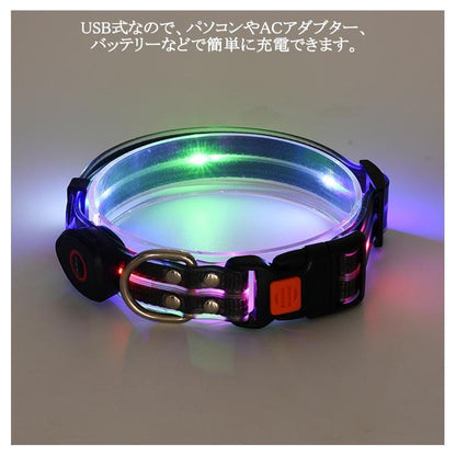 [送&料無料]リード LEDライト式リード LED 光る 首輪 ライト付き カラフル 夜間 USB 充電式 充電式 散歩 犬 発光 幅2.3cm 小型犬 点滅 犬用リード LEDライト式リード