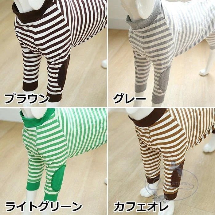 工ガ割-大型犬向け 犬服 ドッグウェア つなぎ カバーオール 背面ジッパータイプ ボーダーロンパース つなぎ パジャマ 抜け毛防止 部屋着 ペット服
