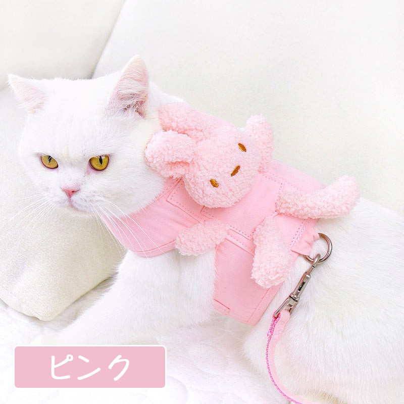 可愛い犬服のポコウサギのぬいぐるみ犬服 カラー3色 犬服 ハーネス 一体型 リード ハーネス調整可能 着やすい 散歩 子犬 猫用ペット用品 小動物用 落ちない 安全素材で作り お散歩