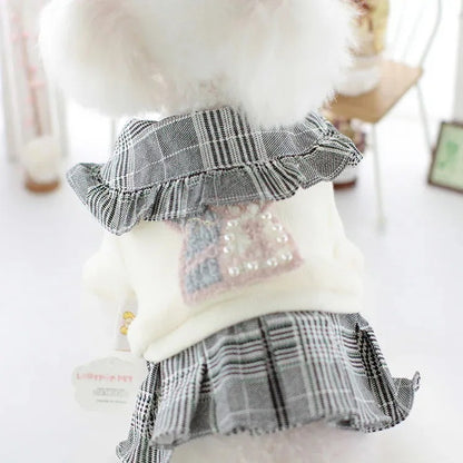 犬服ペット犬冬カレッジスタイルスーツ猫スカートテディビションプードル冬服新品！
