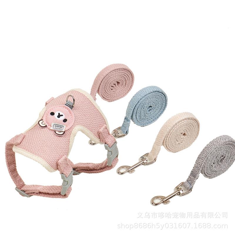 新商品プロモーション，数量限定 ペット用品 ハーネスとリード２点セット 犬用 猫用 犬猫兼用 全６色 素材ポリエステル綿混紡 麻　リード長さ110cmリード幅Sサイズ1cm Mサイズ1ペット用品 ハ