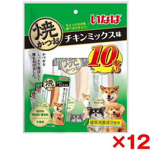 <a href="https://www.qoo10.jp/gmkt.inc/Search/brand.aspx?brandno=77771" target="_blank" class="title_brand" id="btn_brand" title="いなばペットフード">いなばペットフード</a>12個セット いなば 焼かつお チキンミックス味 10本