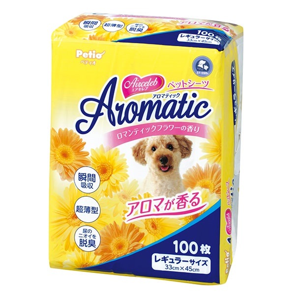 <a href="https://www.qoo10.jp/gmkt.inc/Search/brand.aspx?brandno=66334" target="_blank" class="title_brand" id="btn_brand" title="ペティオ">ペティオ</a>エアセレブ アロマティック ペットシーツ レギュラー 100枚 犬猫用 イヌ ネコ 香料付 高分子吸